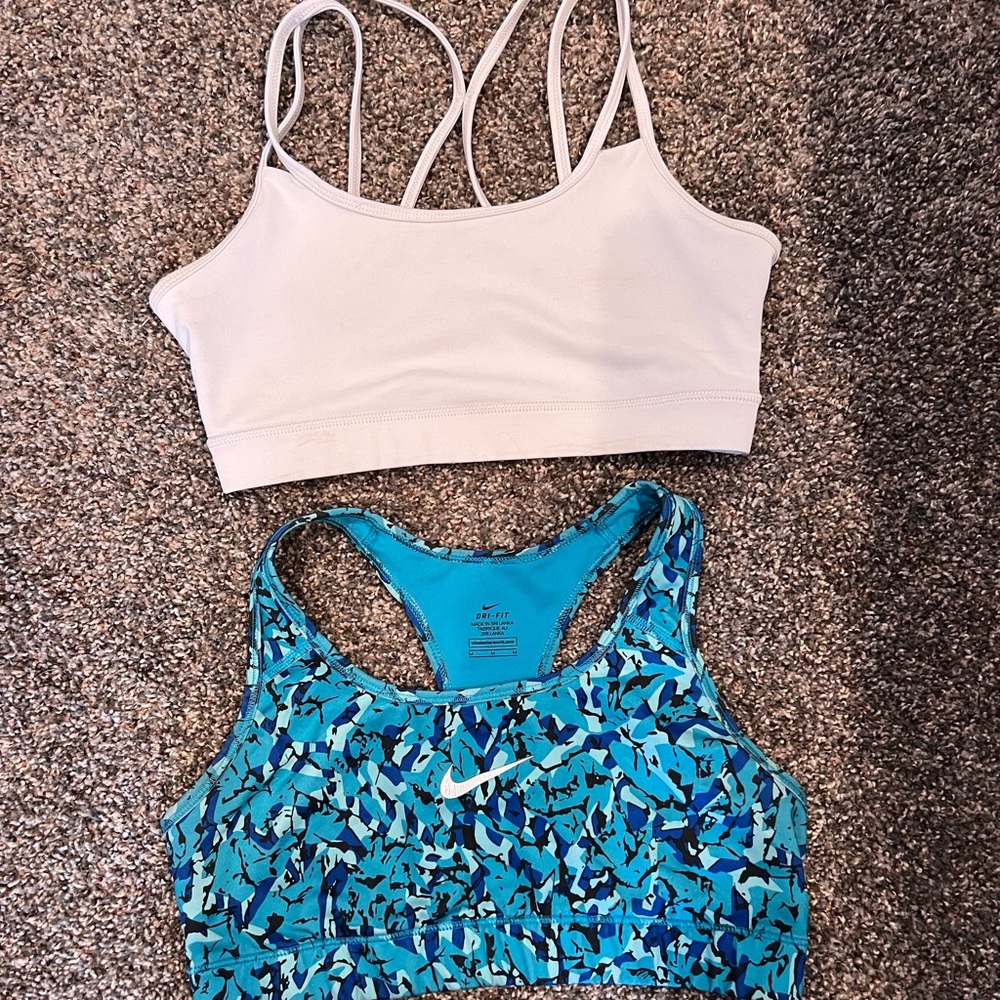Sports bras. White one is giaim and the blue one is Nike